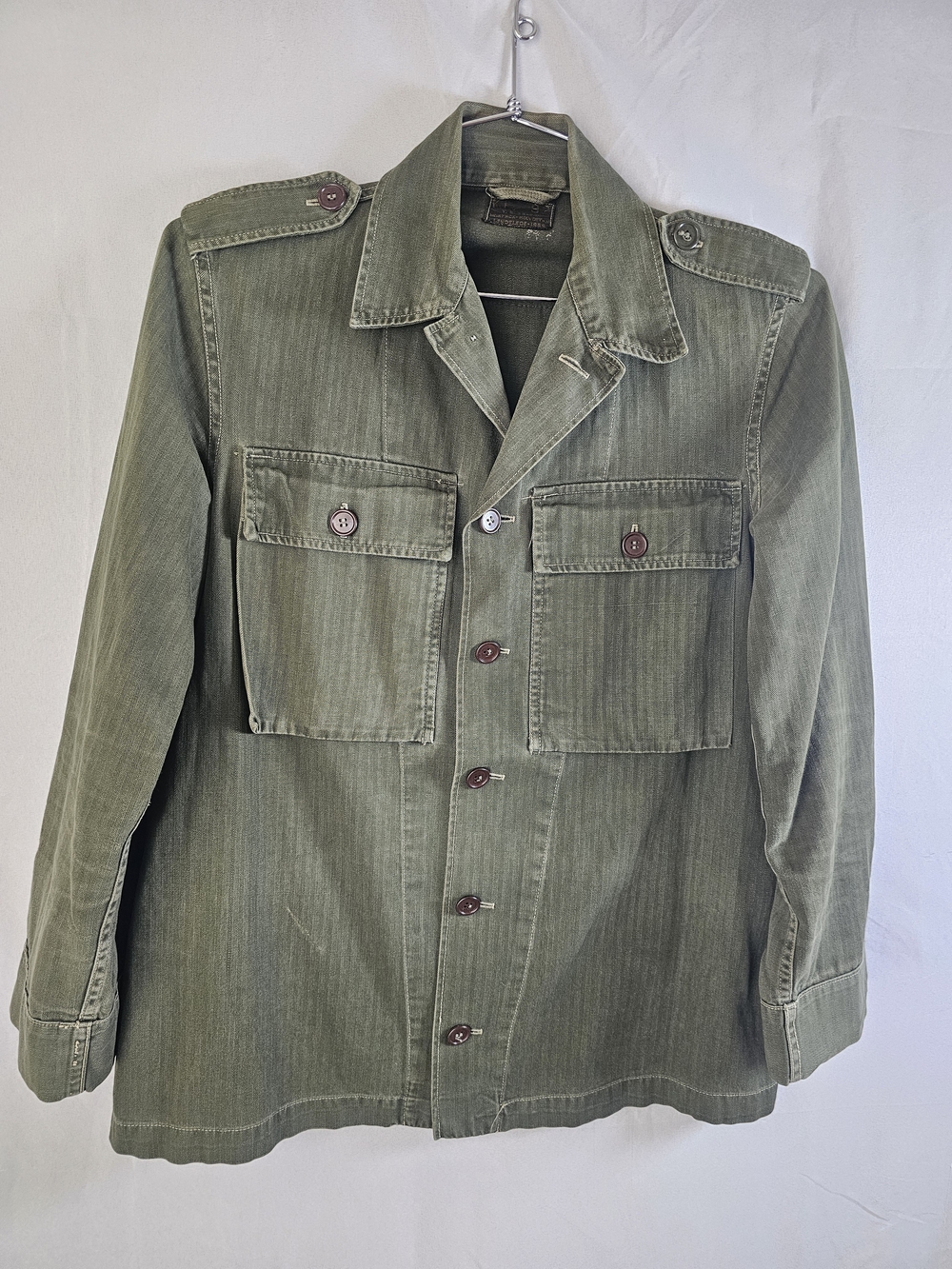 Vintage 1959 Dutch Army HBT Jacket‎ - Reworked Upcycled Folk Floral Cross-Stitch